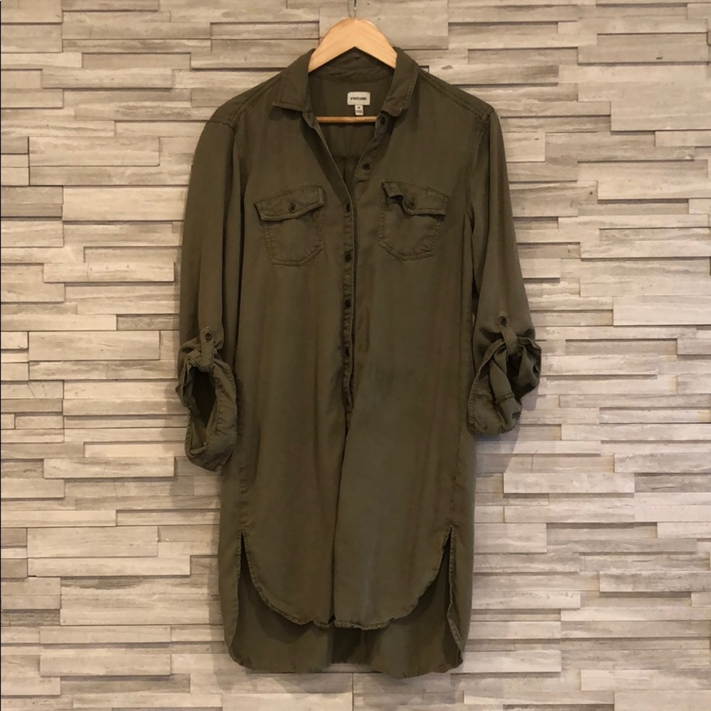 Sneakpeak Button-down Shirt Dress in Army Green, M